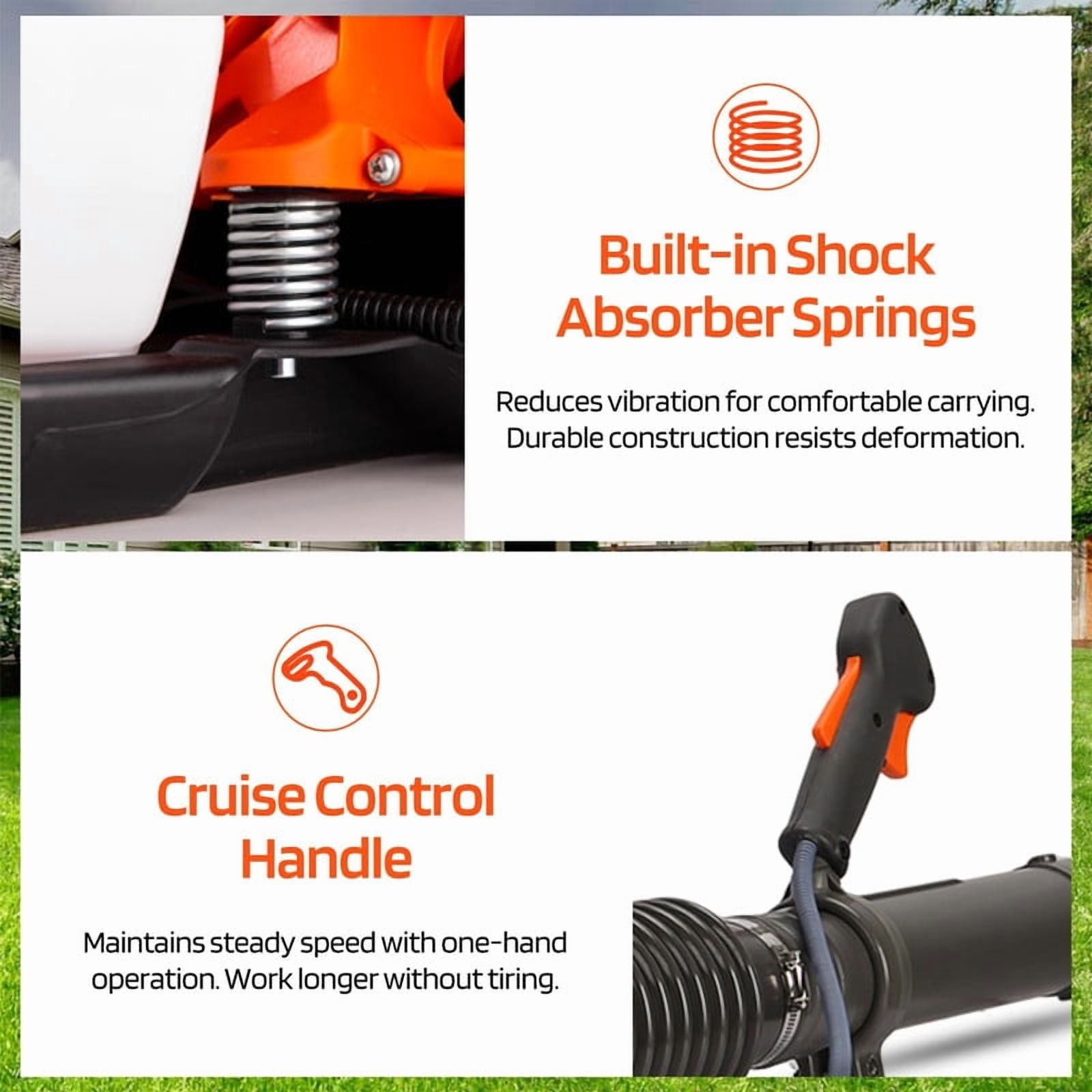 Gas Leaf Blower, 52CC 1.7HP 2-Cycle Backpack Leaf Blower, 550CFM , 200MPH , Powerful Clearing Performance and Ergonomic Harness System