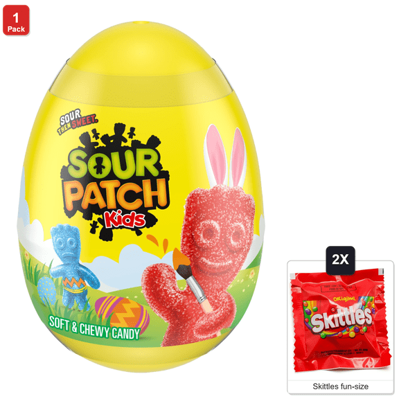 Sour Patch Soft and Chewy Candy, 0.88 oz Egg, with 2 Skittles Fun Size