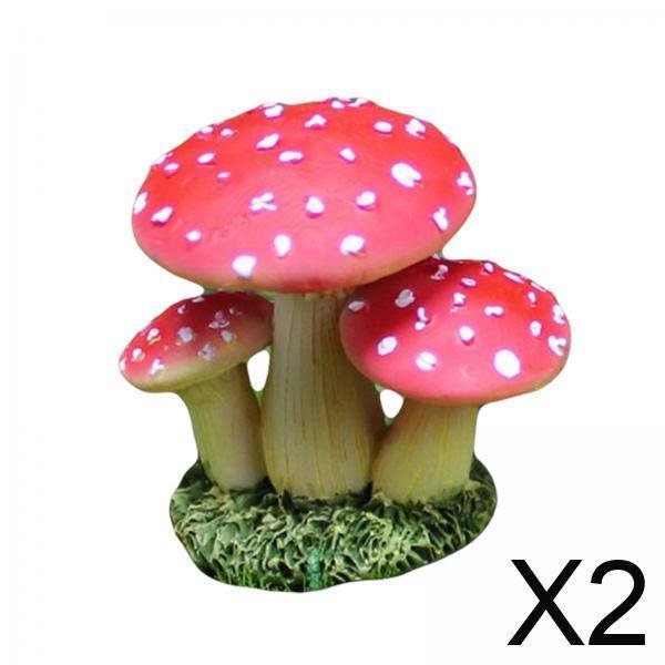 2 Estatuas Decorativas De Adorno De Setas De Jardín Para Casa De Muñecas Con Micropaisaje DIY Rojo