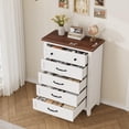 thumbnail image 5 of EastVita White Freestanding 41.3 Inch Tall Vertical Wooden Chest of Dresser with 5 Storage Drawer and Brown Top Finished for Living Room Bedroom Entryway Bedroom, 5 of 7