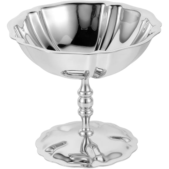 Vintage Stainless Steel High Footed Dessert Bowl, 4.37In Scalloped Retro Design for Ice Cream, Pudding, Snacks, Parties and Daily Use