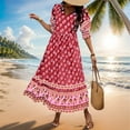 thumbnail image 2 of Youmylove Womens Summer Dresses New Bohemian Maxi Dress Floral Print Retro V Neck Tassel Casual Bohemian Midi Dresses Beach Dress Stylish Sundresses, 2 of 8