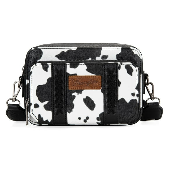 Bandolera Montana West Wrangler de piel vegana negra con estampado de vaca