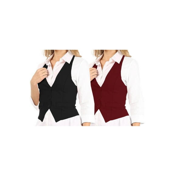 Women's Casual Button Down Racerback Belt Slim Tuxedo Suit Vest Top S-3XL (Pack of 2)