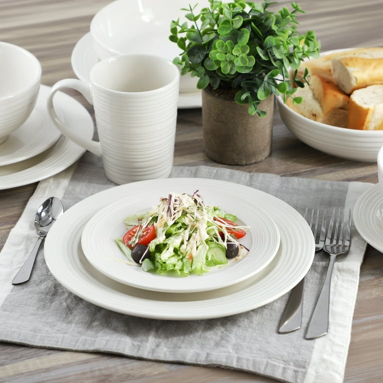 d.b. Pétillant Weiss LEDE DD様セット Elama Nikki 18 Piece Ribbed White Porcelain Dinnerware and Serving