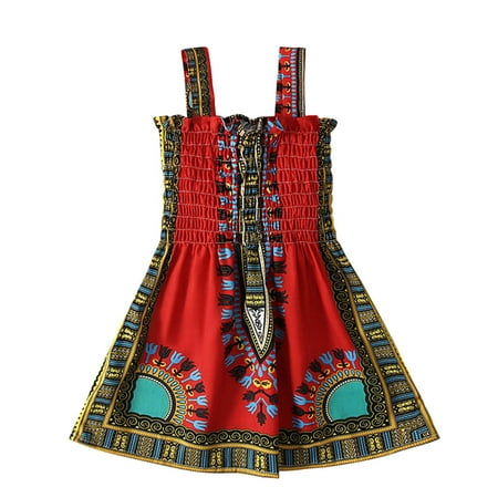 Toddler Baby Girls Boho Dresses Summer Holiday Smocked a Line Cami Dress Ethnic Cotton Sleeveless Fashion Beach Outfits Red 5 Years