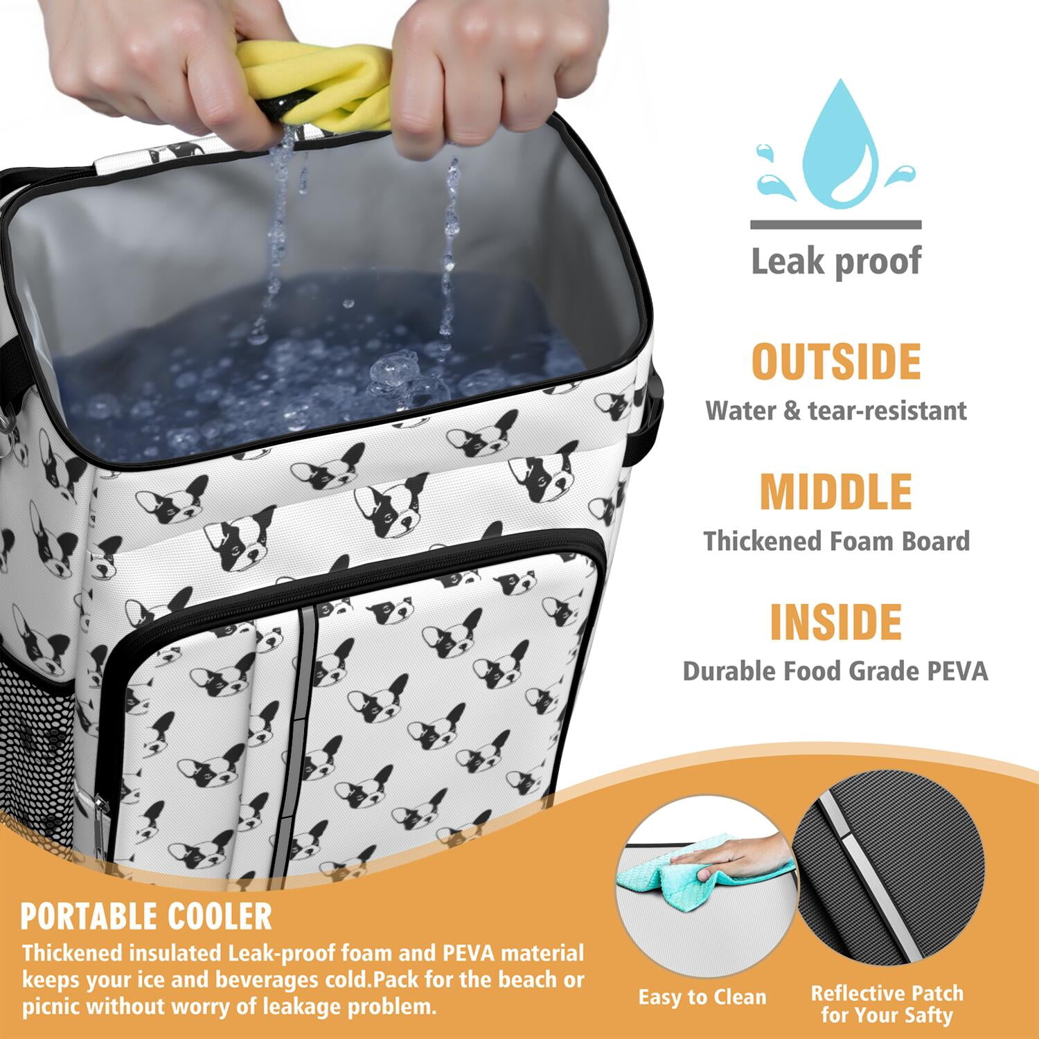 Travel Cooler Bag - Cute Bulldog Camping Beer Cooler Backpack with Bottle Opener- Waterproof Insulated Picnic Backpacks - Cooler Bag for Beach