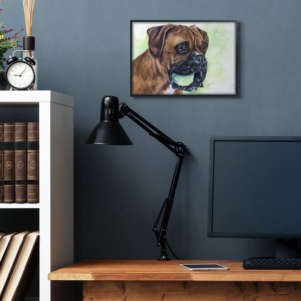 Stupell Industries Boxer With Ball Dog Pet Animal Watercolor Painting Framed Giclee Texturized Art by George Dyachenko