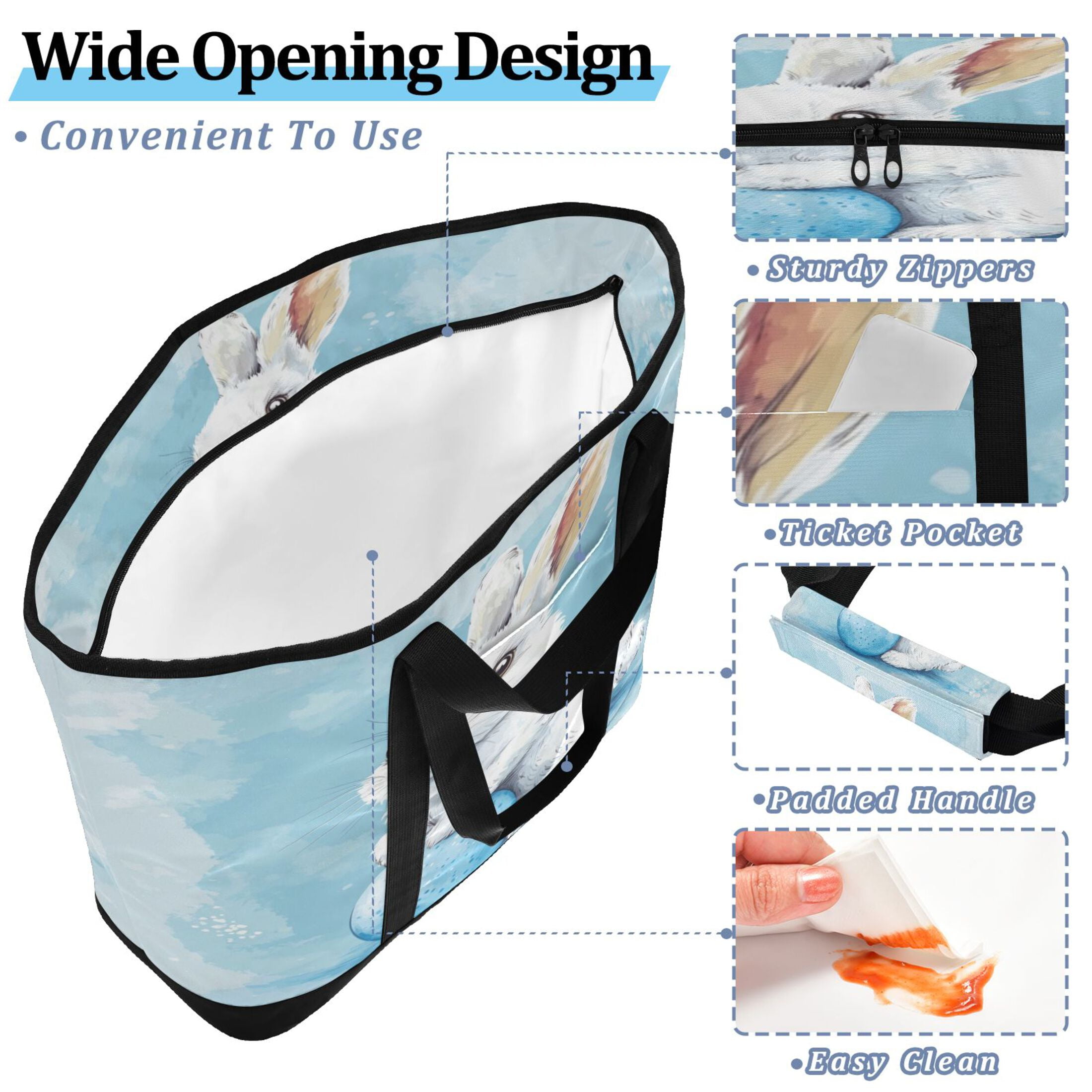 Large Hand-held Ice Pack Picnic Bag Insulation and Refrigeration Suitable for Shopping Picnics and Camping Blue Easter Bunny