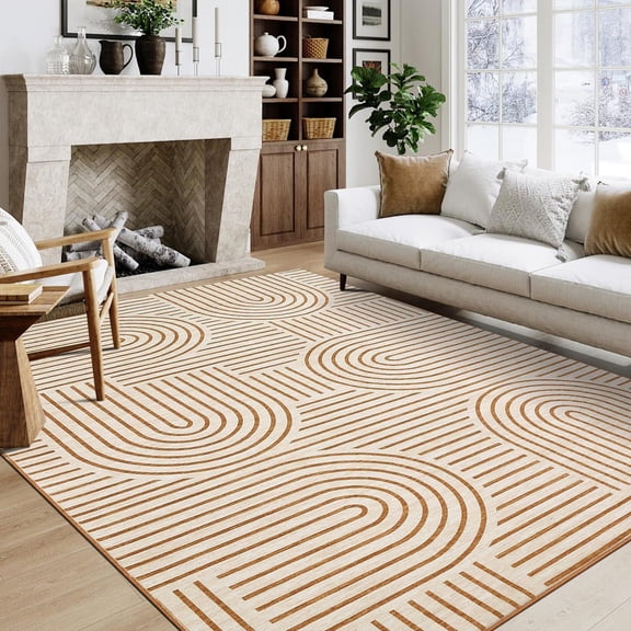 Modern Rainbow Striped Area Rug 5x7 Washable Living Room Rugs Stain Resistant Non-Slip Backing Ultra-Thin Non Shedding,for Bedroom Playroom,Orange