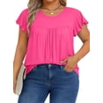 thumbnail image 2 of Fantaslook Womens Blouses Dressy Casual Pleated Tunic Tops Floral Ruffle Sleeve Summer Shirts, 2 of 9