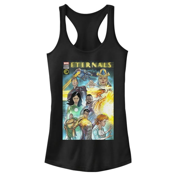 Junior's Marvel Eternals Comic Book Cover  Racerback Tank Top Black Small