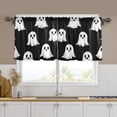 thumbnail image 5 of Black Background Ghost Tier Curtains for Kitchen 57x36 Inch Semi Sheer Light Filtering Half Window Curtains 2 Panels, 5 of 8