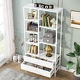 thumbnail image 3 of Tribesigns Bookshelf, Tall Bookcase with Drawers, Modern Open Bookshelves with Storage Space, Freestanding Etagere Bookcase for Home Office, White, 3 of 5