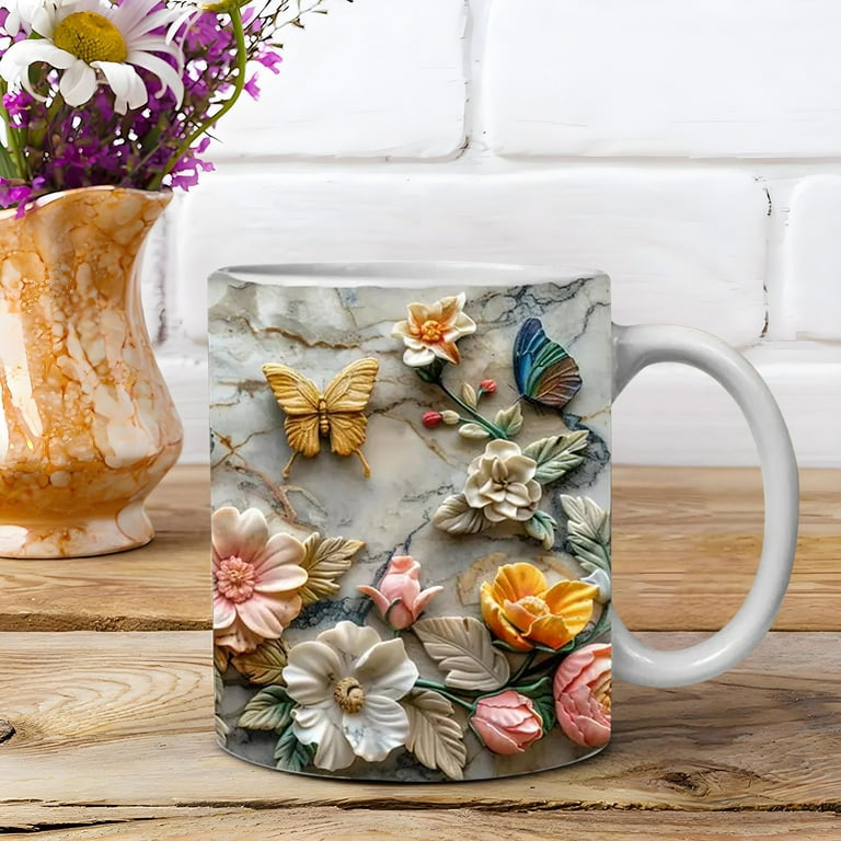 BSJJY 3D Flower Coffee Cup, Beautiful Rose White Cup, Valentine's Day Mug,  Women's Day Mug Present, Gift For Her, 3D Rose Full Wrap Cup (B) -  Walmart.com