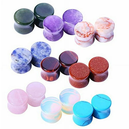 BodyJ4You 18PC Stone Ear Plugs - Double Flare Saddle Gauges - 12mm (1/2") - Purple Turqoise Green Blue Pink Amber - Men Women Unisex Jewelry