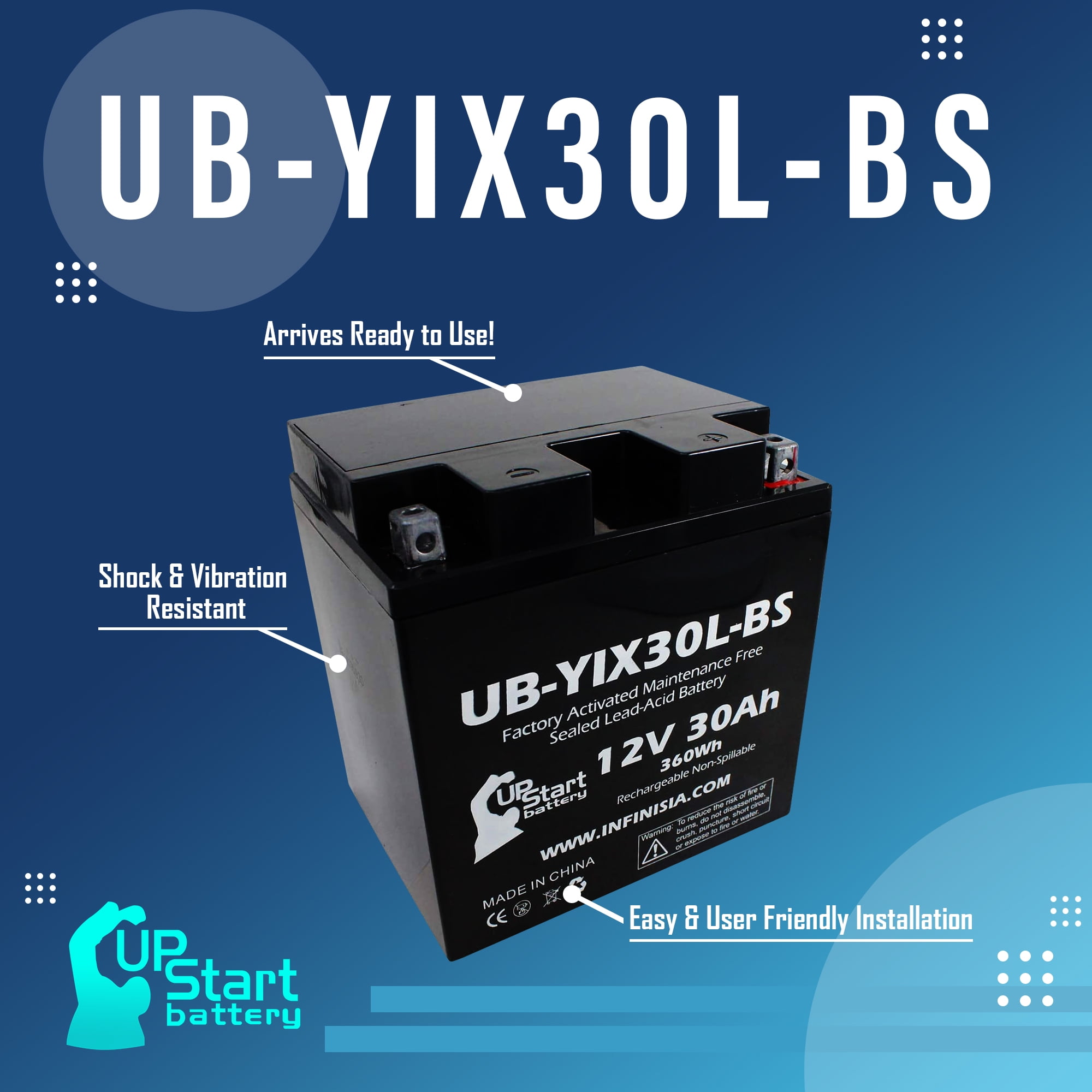 UB-YIX30L-BS Battery Replacement for 2006 Polaris Sportsman, Military 700 CC ATV - Factory Activated, Maintenance Free, Motorcycle Battery - 12V, 30AH, UpStart Battery Brand