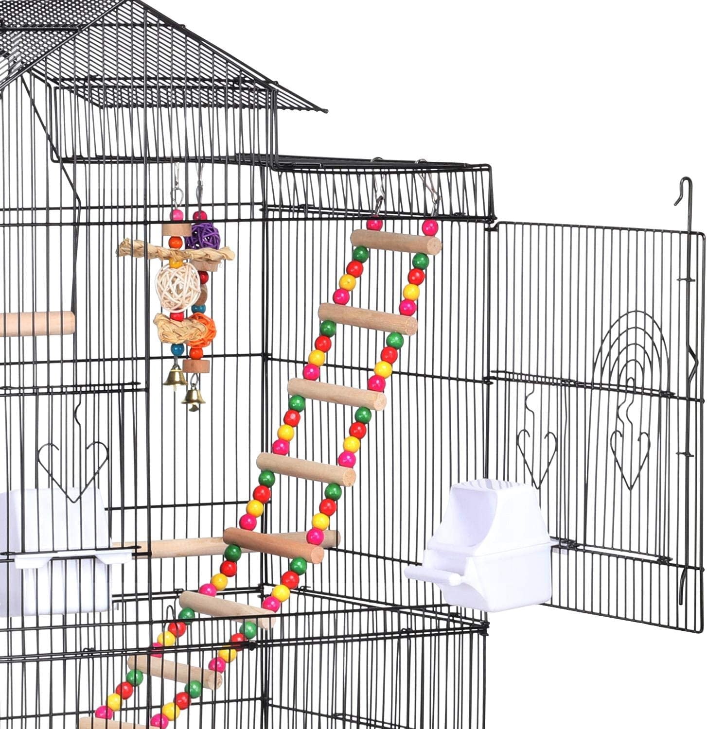 ZJTER Large Parakeet Bird Cage for Mid-Sized Parrots Cockatiels Sun Conures Green Cheek Parakeets Budgies Lovebird Parrotlets Canary Finch Pet Bird Cage w/1 Ladder & 2 Hanging Toys