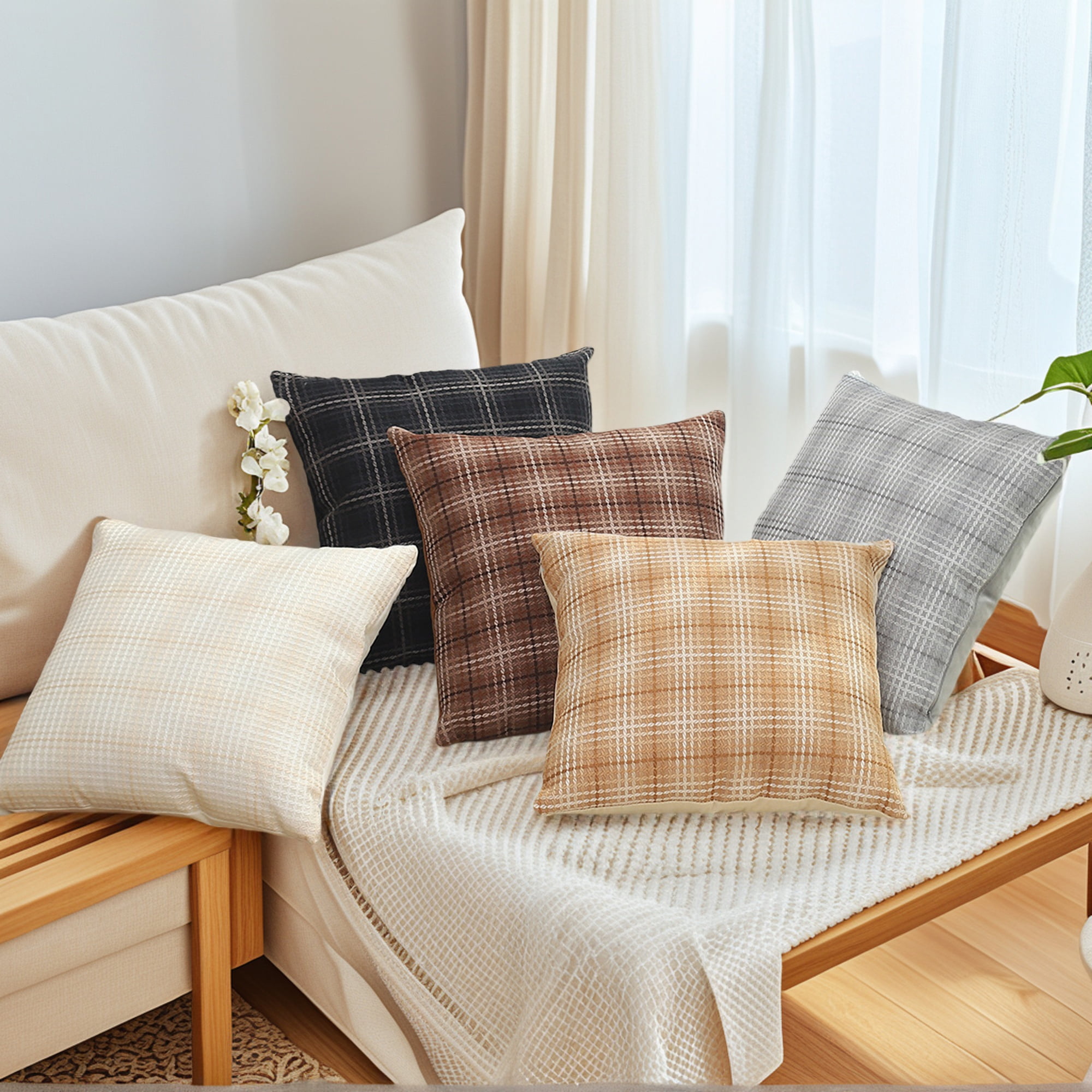 Unique Bargains Plaid Decorative Throw Pillow Covers Pack of 2 Mint Green 20" x 20"