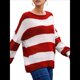 thumbnail image 1 of Suéter de Punto A Rayas para Mujer, Cuello Redondo, Otoño-Invierno, Larga, Bloque de Color Rojo M, 1 of 7