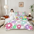 thumbnail image 4 of Homewish Boys Girls Groovy Flower Bedding Comforter Set 2pcs,Geometric Plaid Twin Comforter Sets Microfiber,Vintage Aesthetic Breathable Bedding Set,Breathable Home Decor,Reversible, 4 of 8