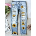 thumbnail image 2 of HOTAPEI Womens Ripped Jeans Leopard Floral Patchwork Jeans Straight Leg Jeans Destroyed Slim Fit Jeans, 2 of 4