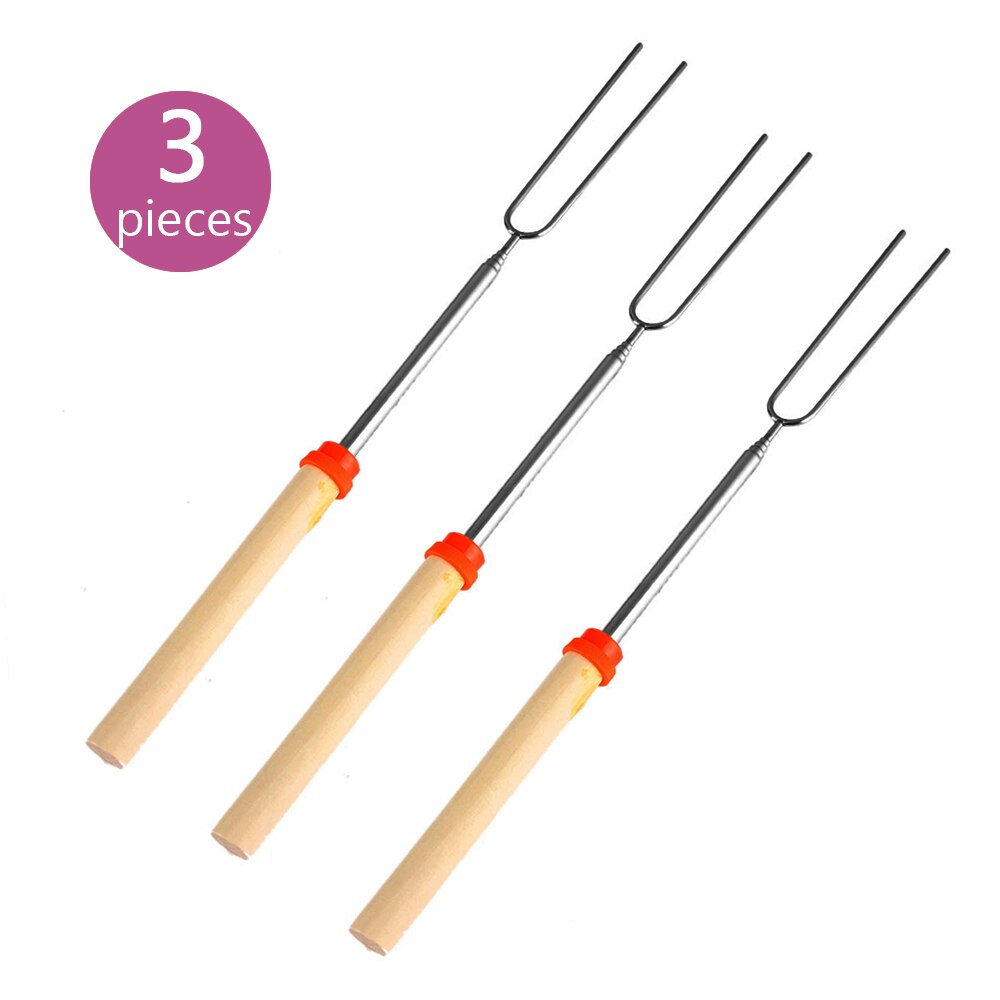 3Pcs/Set Telescoping Stainless Steel Roasting Forks Camping Campfire