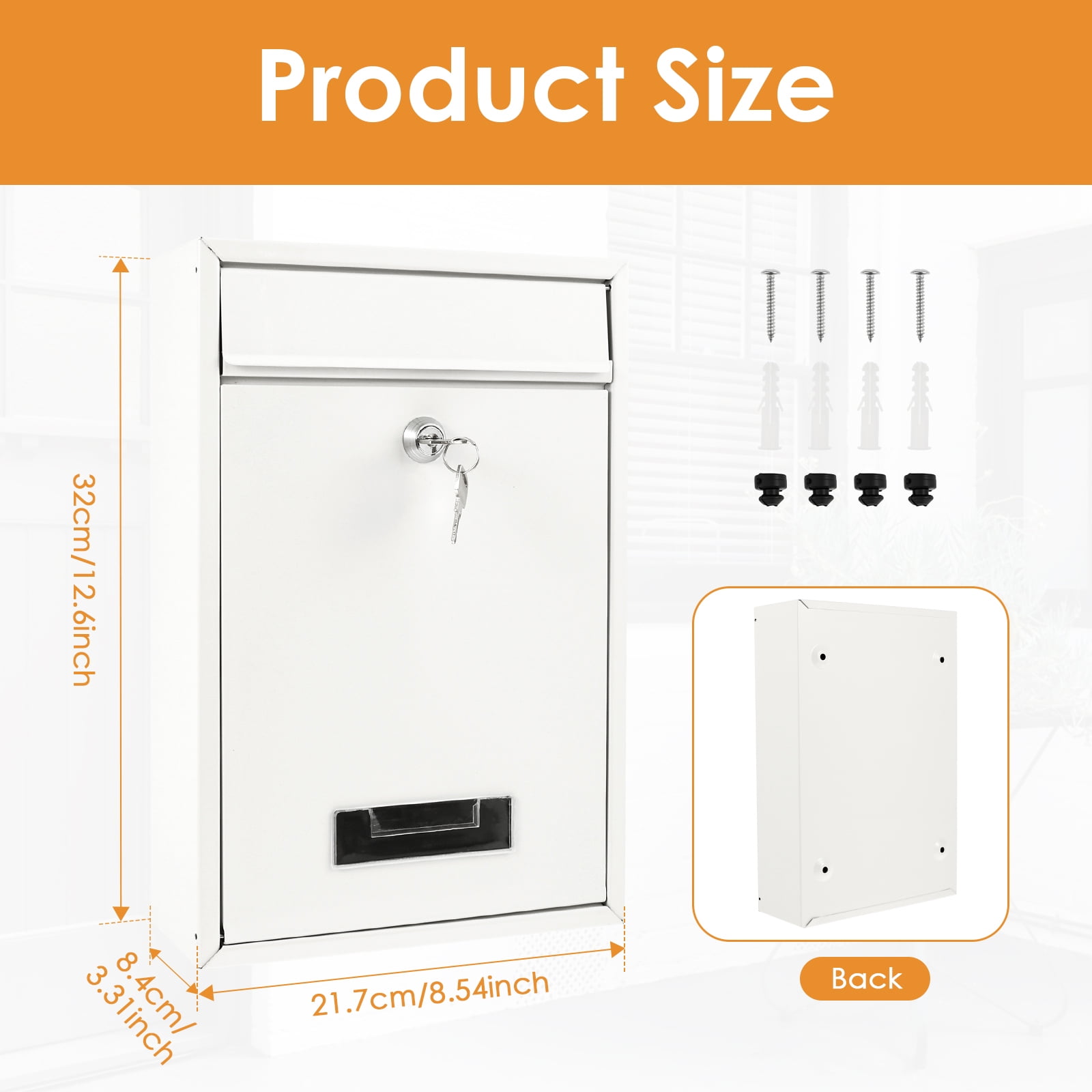 Wall Mounted Metal Mailbox with 2 Keys Weather Resistant Lockable Security Postbox Delivery Letter Box for School Office Outdoor