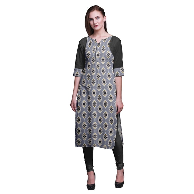 Bimba Cotton Printed Straight Kurtis For Women Panel Kurta Summer Tunic-Medium