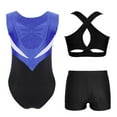 thumbnail image 3 of vastwit Gymnastics Leotards for Girls 3-Piece Dance Outfit Athletic Crop Top with Shorts Set Activewear Blue Black 12, 3 of 4