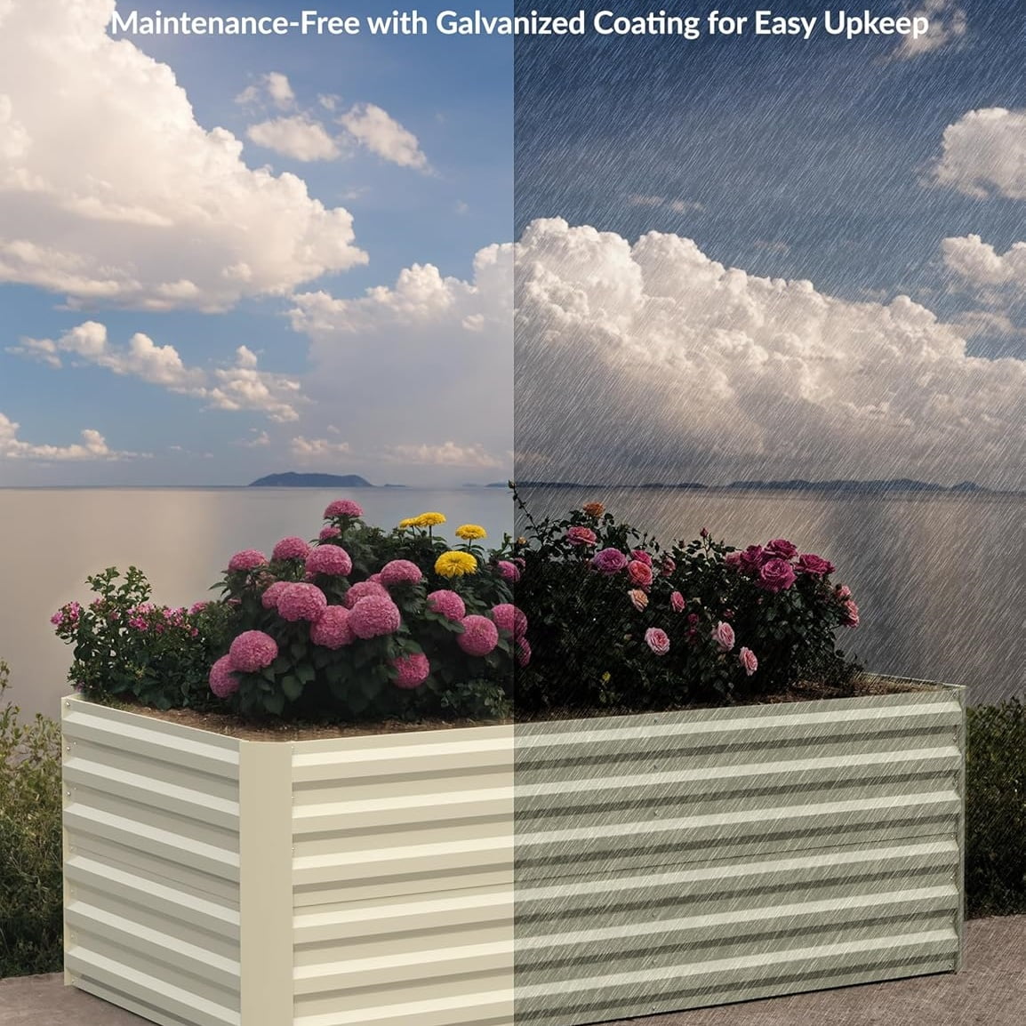 WildBreak Steel Raised Garden Bed 2 Pack, 6 x 3 x 2 ft, Metal Deep Root Planter Box, Beige