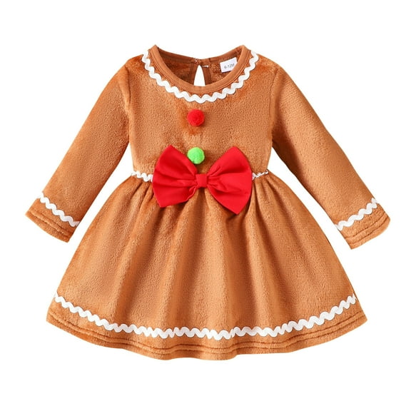 CAIVO Casual Girls Long Sleeve Party Dress With Elegant Bow Detail Toddler Baby Outfits Kids Comfort Clothes Sets Solid Color