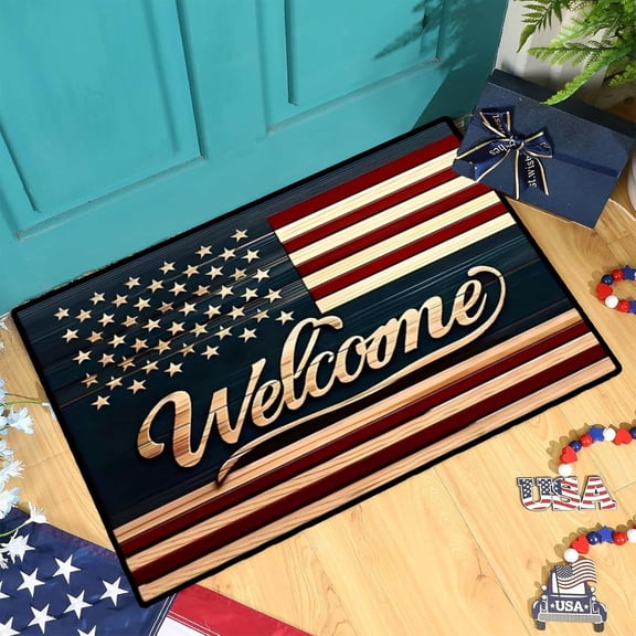 250th Anniversary USA Doormat,God Bless America Door Mat 4th of July Flag Welcome Mat
