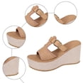 thumbnail image 7 of Platform Espadrilles for Women Peep Toe Slip on Slides Woven Braided T-Strap Wedge Sandals Backless High Heels Casual Summer Footwear Brown Size 6, 7 of 7