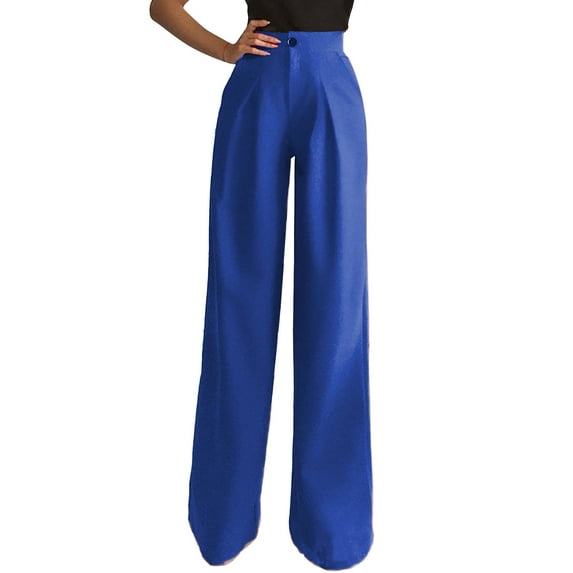 KaLI_store Wide Leg Pants for Women Womens Yoga Dress Pants with Pockets Stretch Work Pants for Women Bootcut Leg Slacks for Office Casual Blue,M