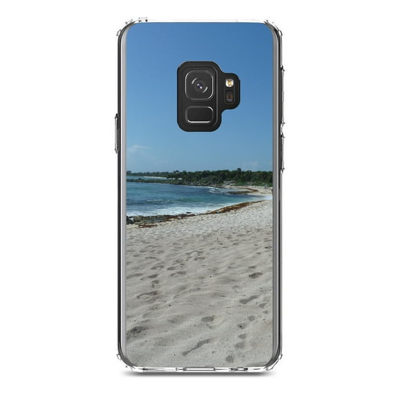 DistinctInk Clear Shockproof Hybrid Case for Samsung Galaxy S9 (5.8" Screen) - TPU Bumper, Acrylic Back, Tempered Glass Screen Protector - Beach Scene Akumal Mexico