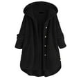 thumbnail image 1 of Women Fleece Irregular Long Sleeve Button Pocket Hooded Coat, 1 of 6