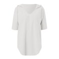 thumbnail image 6 of Scyoekwg Women's V Neck Hoodies Short Sleeve Drawstring Pullover Tops with Pocket Summer Casual Loose Blouses (White,XXL), 6 of 6