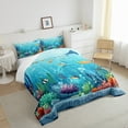 thumbnail image 4 of Erosebridal Ocean Comforter Set Twin Size, Gold Fish Shark Bedding Set, Underwater World Quilt Coastal Sea Animals Bedding Comforter Sets Luxury Bedroom Decor, Blue, 4 of 6