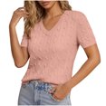 thumbnail image 3 of AHTJRT Women's Sweater Short Sleeve V Neck Lightweight Cable Knit Spring Summer Breathable Work Business Casual Pullover Tops Pink S, 3 of 6