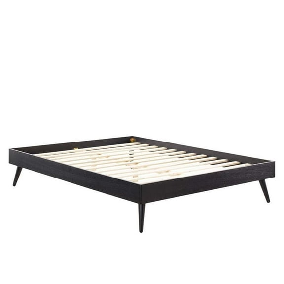 Pemberly Row Queen MDF Wood and Rubberwood Platform Bed Frame in Black