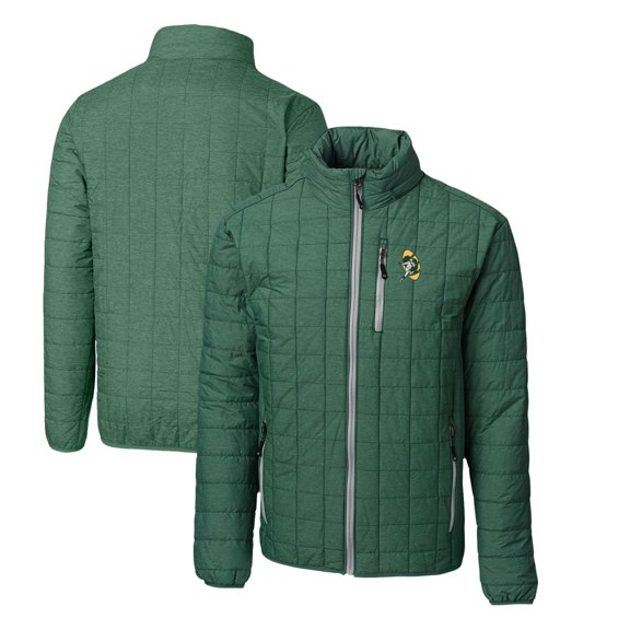 Men's Cutter & Buck Heather Green Green Bay Packers Throwback Logo Rainier PrimaLoft Eco Insulated Full-Zip Puffer