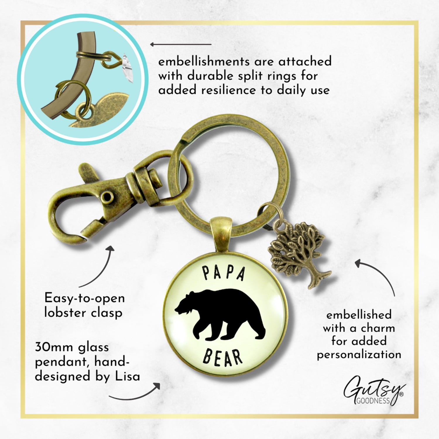 Papa Bear Gutsy Goodness Bronze Keychain Fathers Rustic Key Ring Gift Expectant Dad Father Grandpa