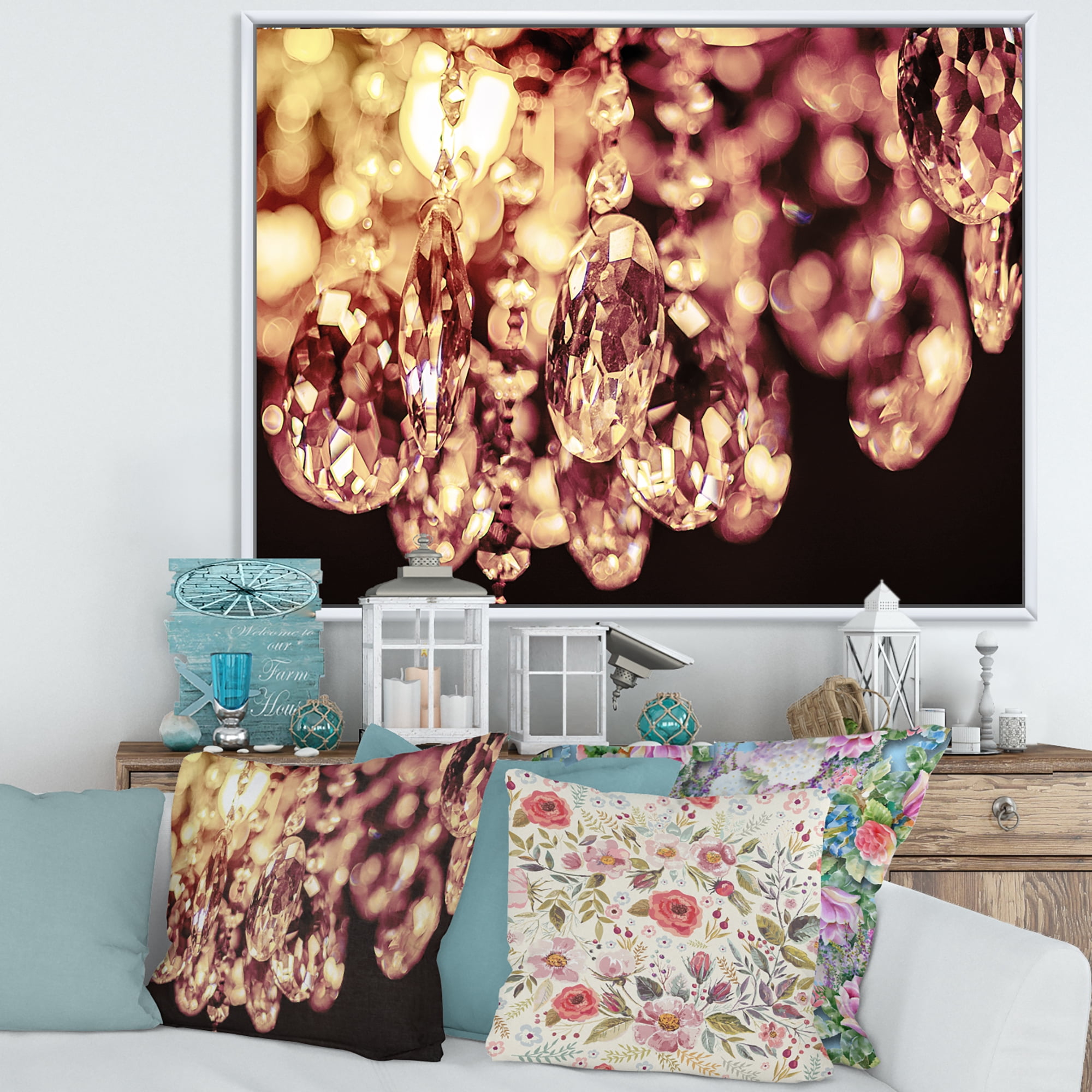 Designart 'Chandelier With Chrystak Hanging' Modern Framed Canvas Wall Art Print