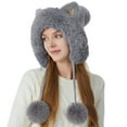 thumbnail image 2 of HNMKIU Hat for Women in Knit Wool Warm Earflap Style with Cute Cat Ears - Three Hair Fashion Winter for Outdoor Usages Grey,M, 2 of 4