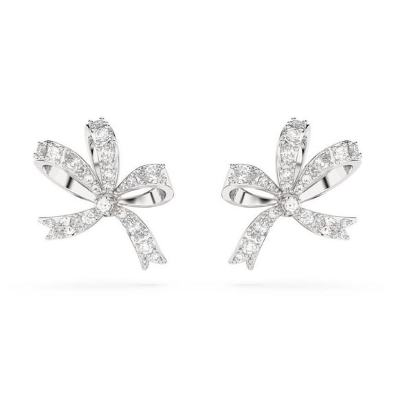 Swarovski Hyperbola stud Earrings Bow - Small - White - Rhodium Plated
