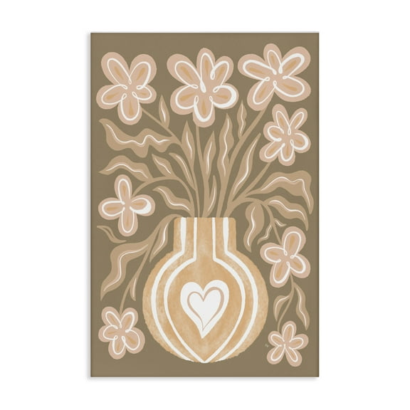 Stupell Industries Pink Retro Flower Vase Floral & Botanical Painting Wrapped Canvas Art Print Wall Art, 16 x 24