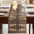 thumbnail image 3 of Wooden Plank 70 Inch Table Runner, Rustic Farmhouse Brown Black Barn Door Farmhouse Dresser Scarf Cotton & Linen Tablerunner for Dining/Kitchen Island/Holiday Party Décor 13" x 70", 3 of 9