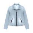 thumbnail image 4 of Womens Full Zip Collared Jean Jacket Soft Stretch Cropped Denim Outerwear Zipper Side Pockets Lightweight Jacket Light Blue XL, 4 of 7