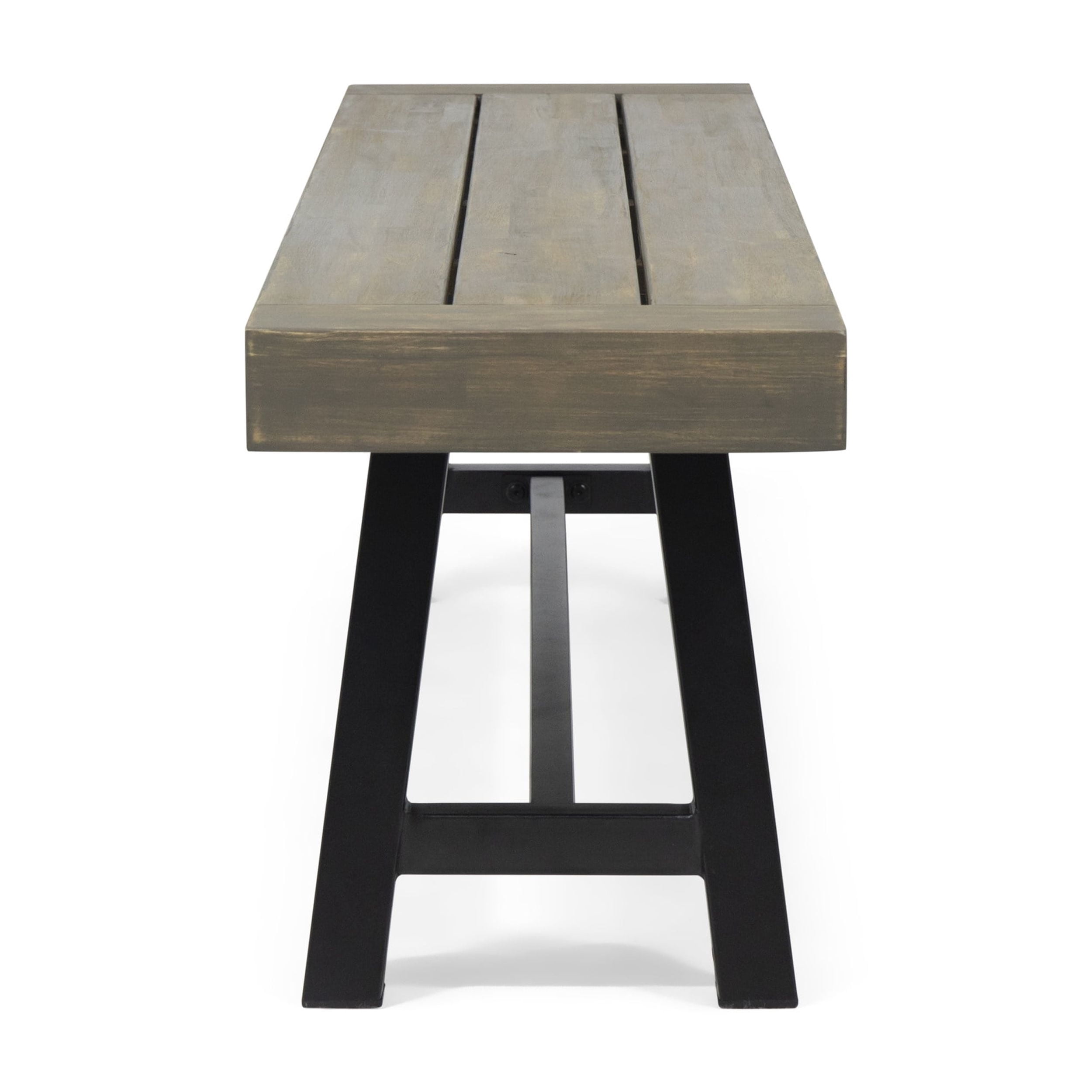Outdoor Patio Rest Bench, Acacia Wood Frame Combined with Retro Metal Structure for Garden Deck, Grey and Rustic Metal